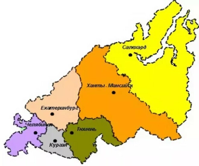 Карта уральского федерального округа с городами и областями